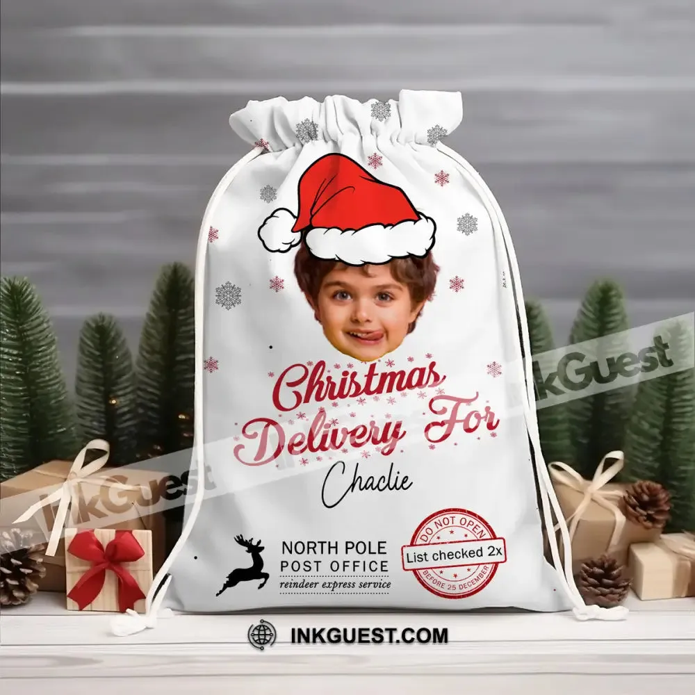 Christmas Delivery Face Photo- Personalized String Bag, Christmas Gift, Gift For Family