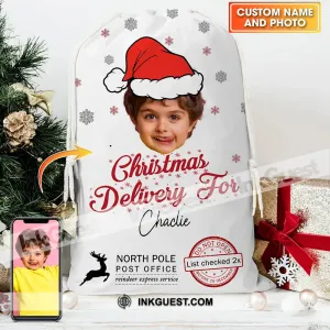 Christmas Delivery Face Photo- Personalized String Bag, Christmas Gift, Gift For Family
