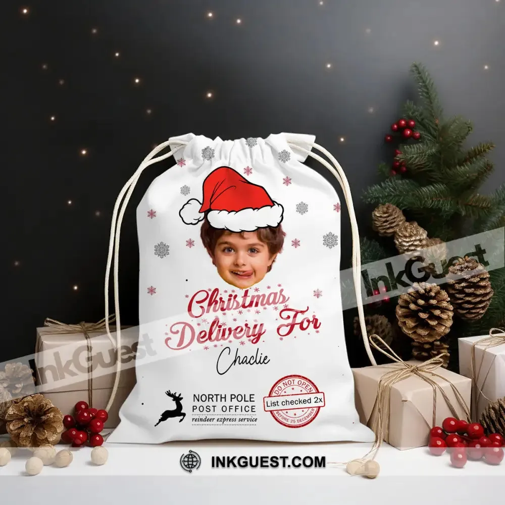 Christmas Delivery Face Photo- Personalized String Bag, Christmas Gift, Gift For Family