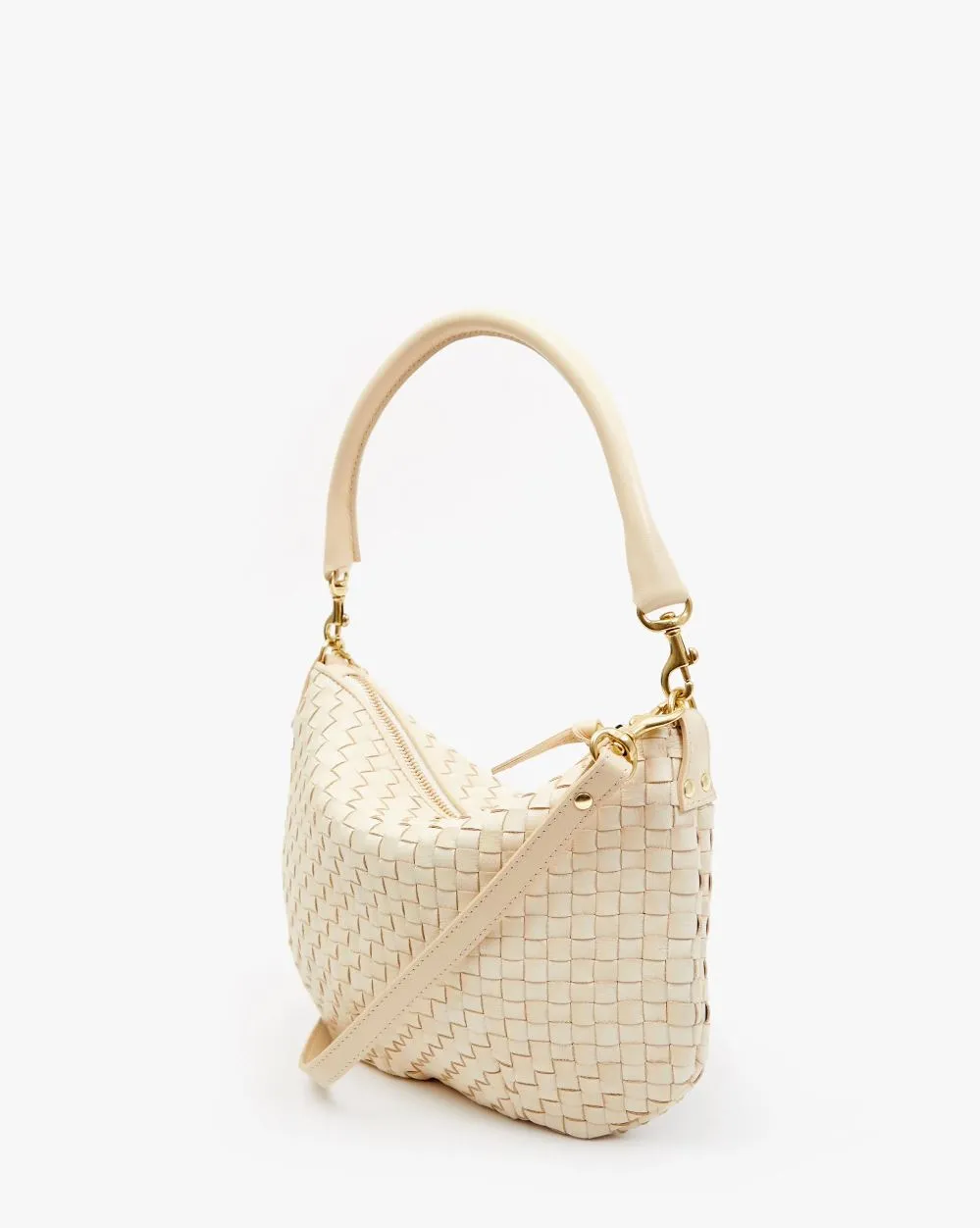 Clare V Petit Moyen Messenger in Cream Woven Checker