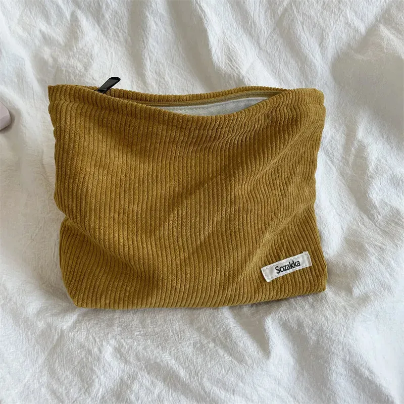 Corduroy Travel Cosmetic Bag Large Capacity Makeup Organizer