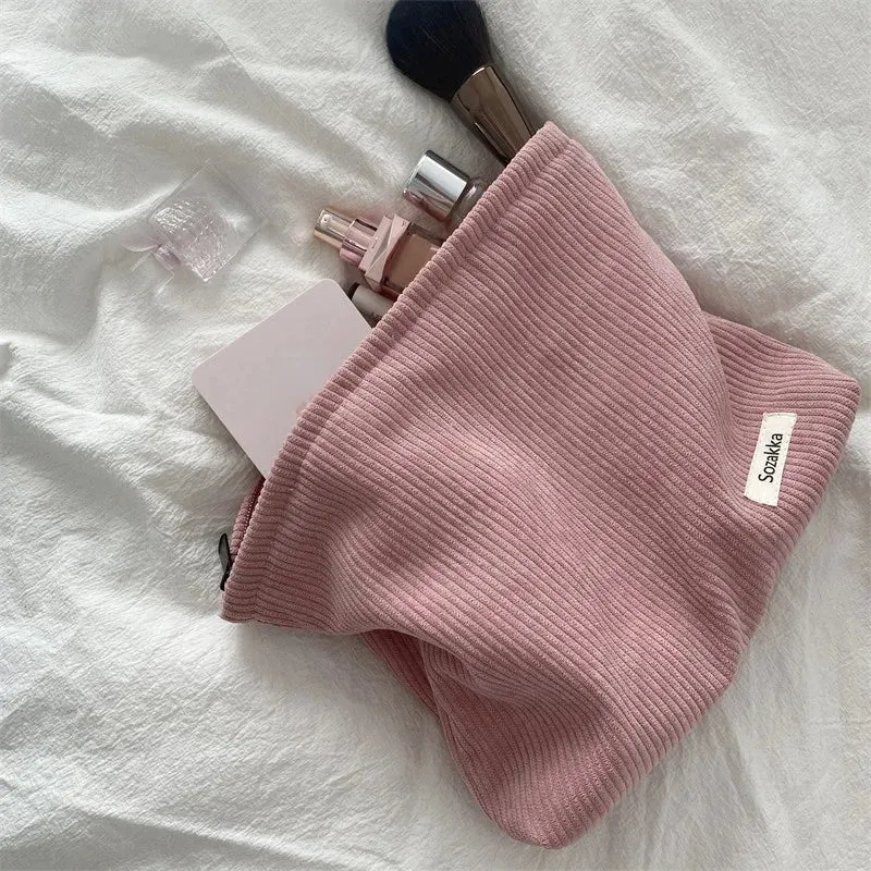 Corduroy Travel Cosmetic Bag Large Capacity Makeup Organizer