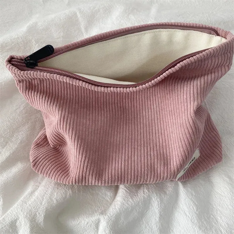 Corduroy Travel Cosmetic Bag Large Capacity Makeup Organizer