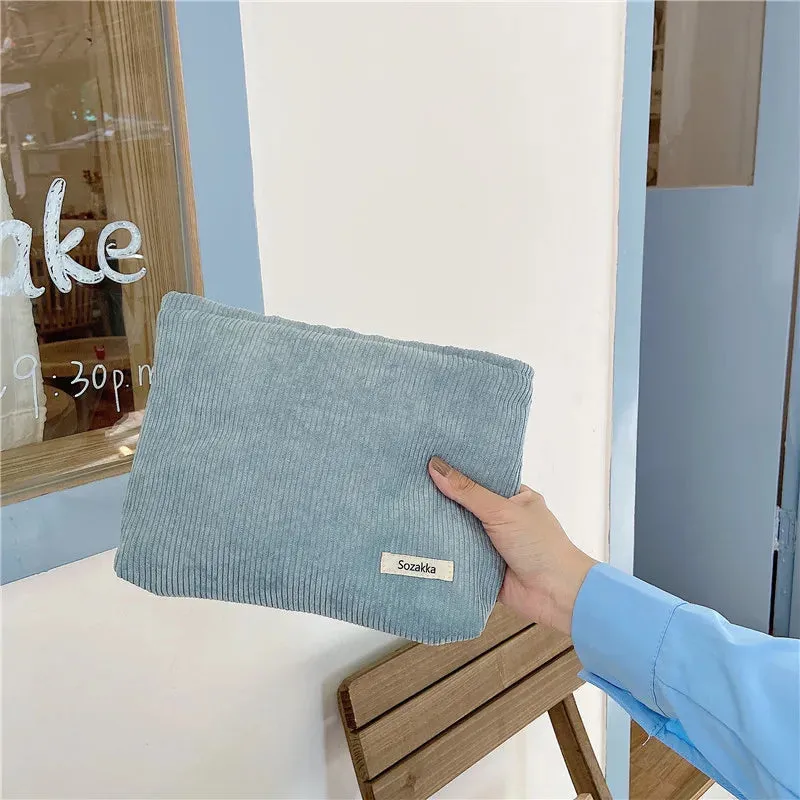 Corduroy Travel Cosmetic Bag Large Capacity Makeup Organizer