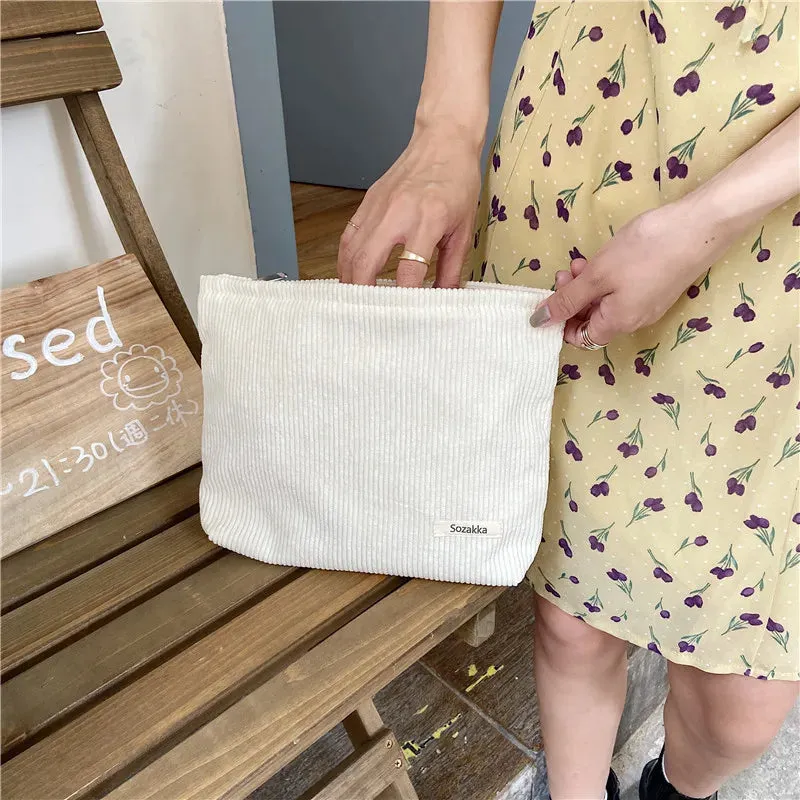Corduroy Travel Cosmetic Bag Large Capacity Makeup Organizer