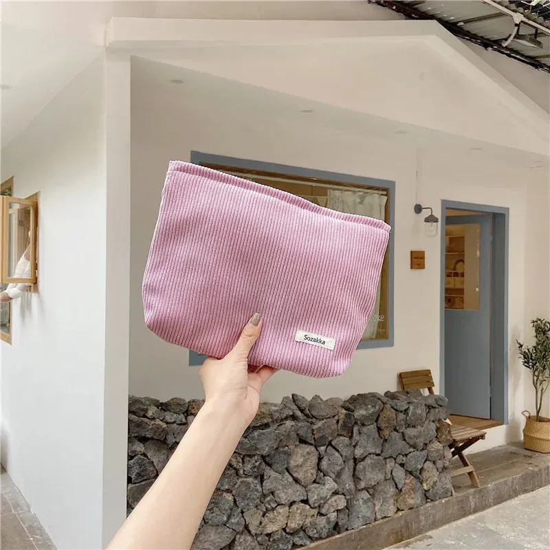 Corduroy Travel Cosmetic Bag Large Capacity Makeup Organizer
