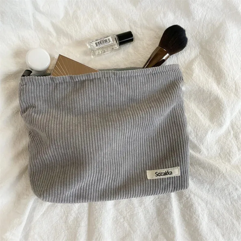 Corduroy Travel Cosmetic Bag Large Capacity Makeup Organizer