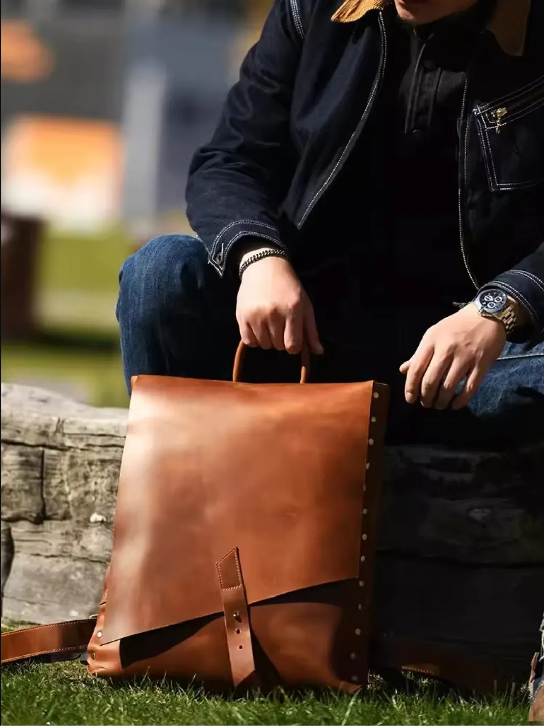 Cowhide Genuine Leather Backpack Business