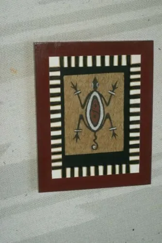 CUSTOM FRAMED Rare Tapa Kapa Bark Cloth (Kapa in Hawaii), from Lake Sentani, Irian Jaya, Papua New Guinea. Hand painted with natural pigments by a Tribal Artist: Abstract Geometric Stylized Turtle Motifs 9.75" x 7.75" (DFBA12)