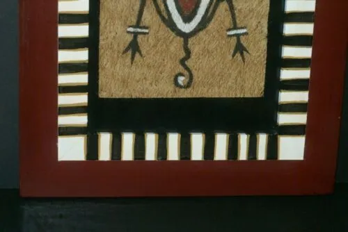CUSTOM FRAMED Rare Tapa Kapa Bark Cloth (Kapa in Hawaii), from Lake Sentani, Irian Jaya, Papua New Guinea. Hand painted with natural pigments by a Tribal Artist: Abstract Geometric Stylized Turtle Motifs 9.75" x 7.75" (DFBA12)