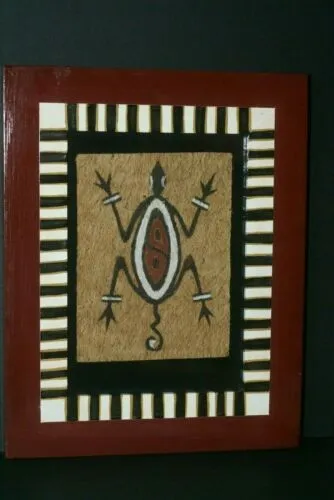 CUSTOM FRAMED Rare Tapa Kapa Bark Cloth (Kapa in Hawaii), from Lake Sentani, Irian Jaya, Papua New Guinea. Hand painted with natural pigments by a Tribal Artist: Abstract Geometric Stylized Turtle Motifs 9.75" x 7.75" (DFBA12)