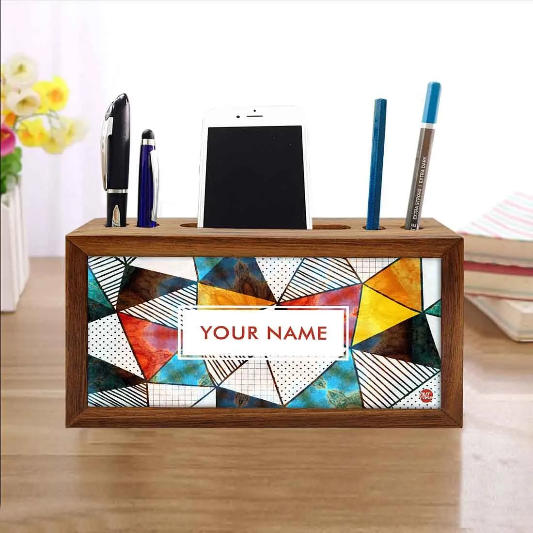 Custom-Made Wood desktop organizer shelf - Stained Glass