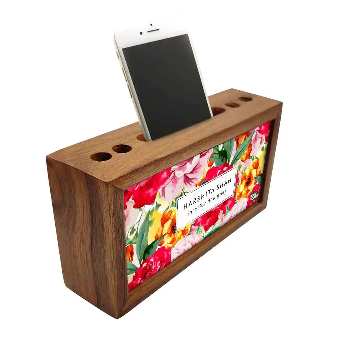 Custom Wooden office desk organizer - Colorful Red Roses