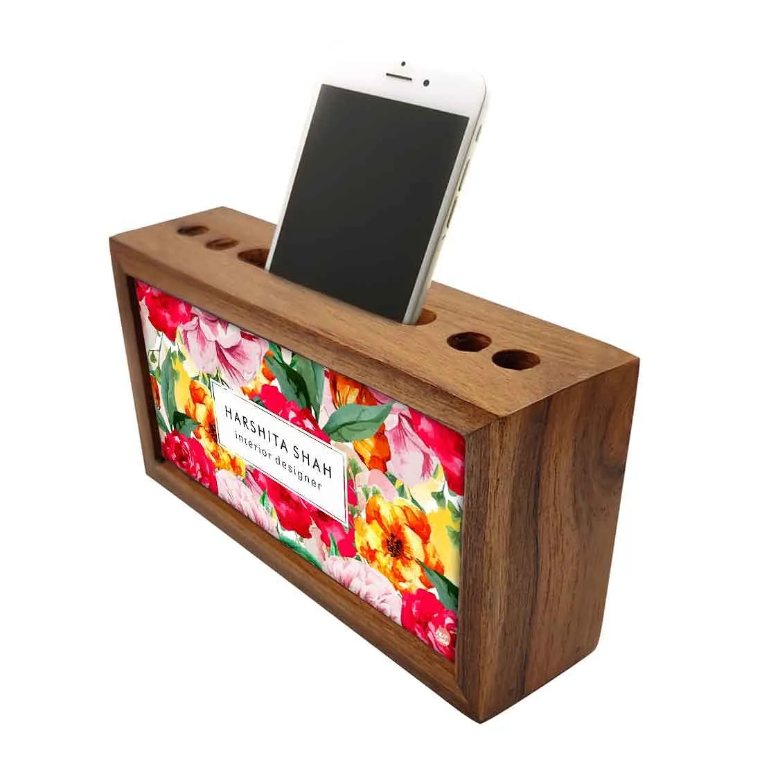 Custom Wooden office desk organizer - Colorful Red Roses