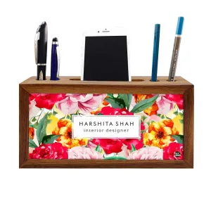 Custom Wooden office desk organizer - Colorful Red Roses
