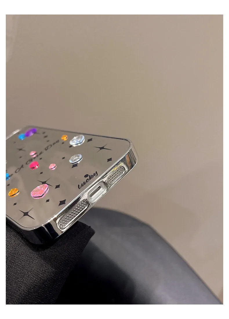 Cute Electroplated Silver Studded Rhinestone Bling Mirror Design Protective Shockproof Phone Case for iPhone 11 12 13 14 15 Pro Max Case