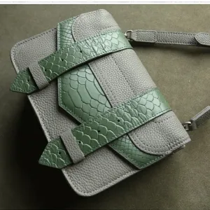 Cute Womens Gray&Green Leather Shoulder Purse Small Leather Shoulder Bag Crossbody Purse for Ladies