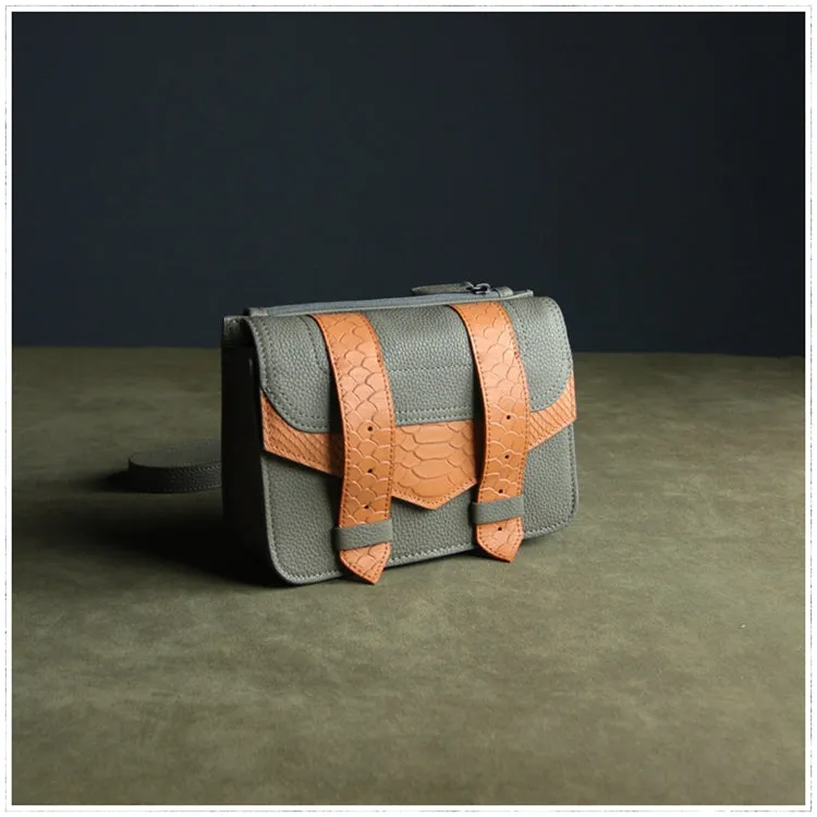 Cute Womens Gray&Green Leather Shoulder Purse Small Leather Shoulder Bag Crossbody Purse for Ladies
