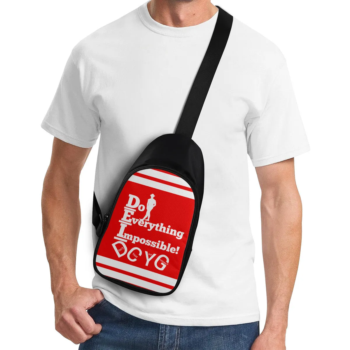 DEI ,DCYG White logo ,Stripes & Red Chest Bag