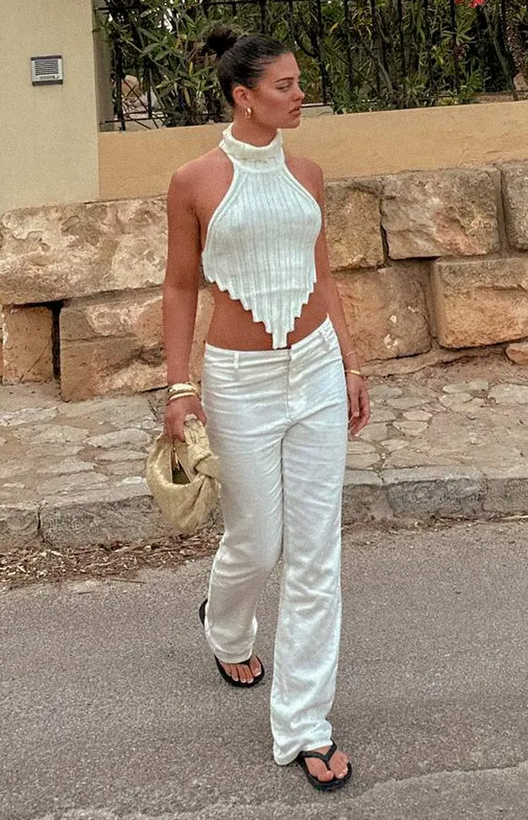 Delaney White Linen Blend Pants