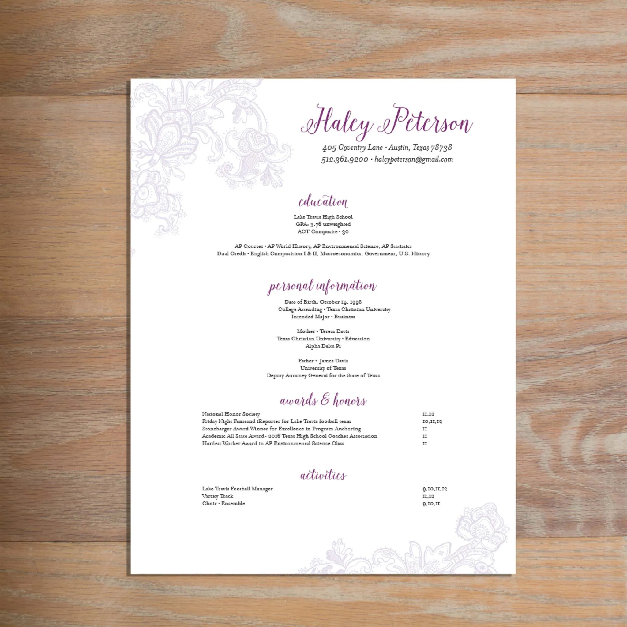 Delicate Lace Custom Letterhead