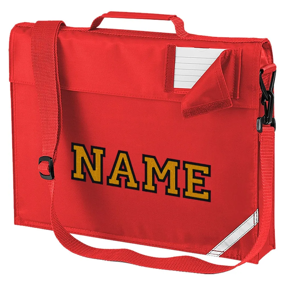Elaborate Text Personalised Book Bag ,Embroidered Junior Bookbag with strap
