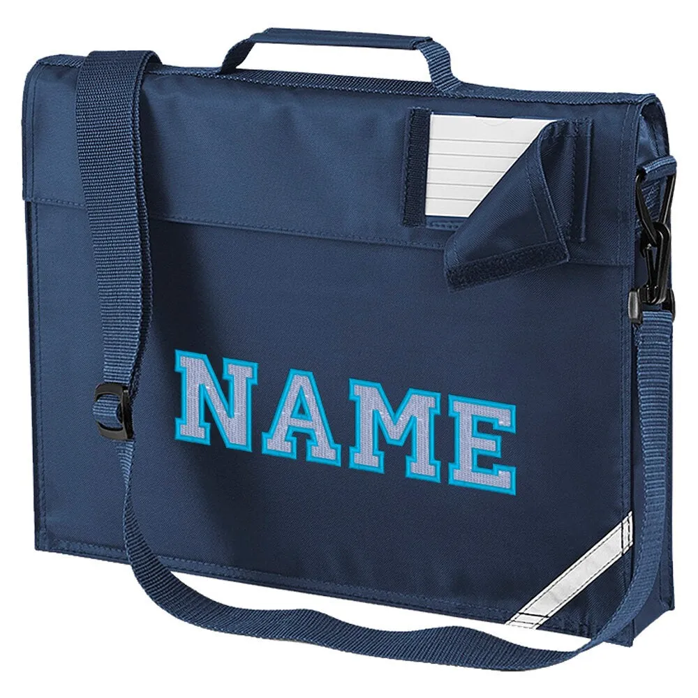 Elaborate Text Personalised Book Bag ,Embroidered Junior Bookbag with strap