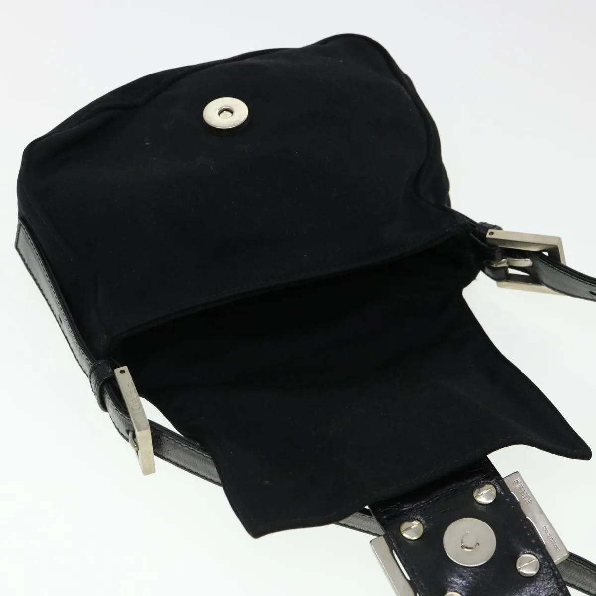 FENDI Mamma Baguette Shoulder Bag Nylon Black Auth bs4896