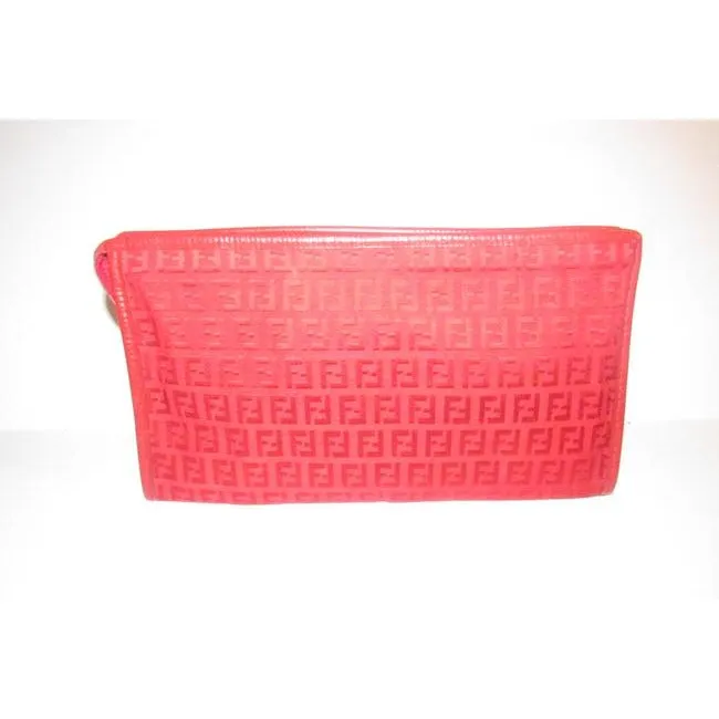 Fendi Smalll F Logo Make Up Red Zucchino Print Canvas And Leather Clutch
