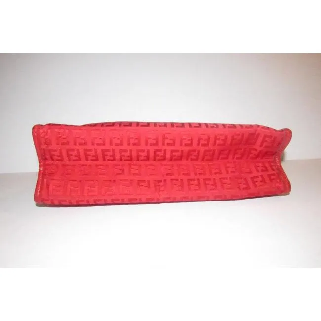 Fendi Smalll F Logo Make Up Red Zucchino Print Canvas And Leather Clutch