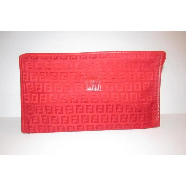 Fendi Smalll F Logo Make Up Red Zucchino Print Canvas And Leather Clutch