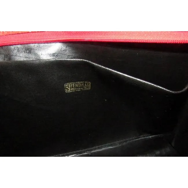 Fendi Smalll F Logo Make Up Red Zucchino Print Canvas And Leather Clutch