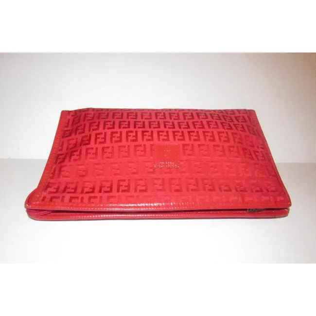 Fendi Smalll F Logo Make Up Red Zucchino Print Canvas And Leather Clutch