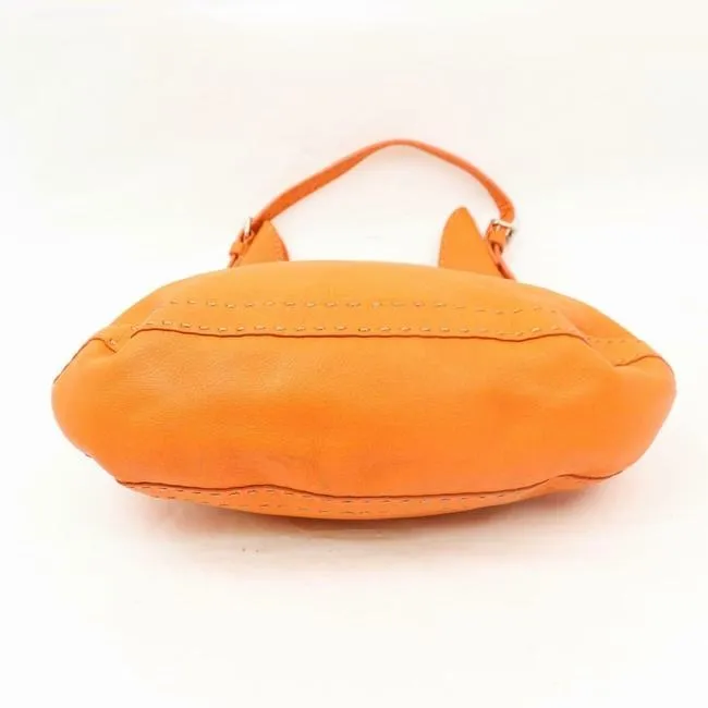 Fendi Style Shoulder Purse Orange Selleria Leather And Taupe Contrast Stitching Hobo Bag