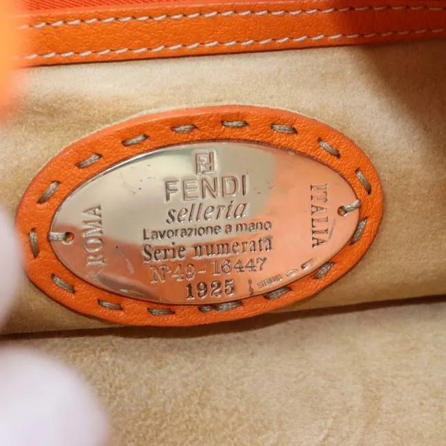 Fendi Style Shoulder Purse Orange Selleria Leather And Taupe Contrast Stitching Hobo Bag