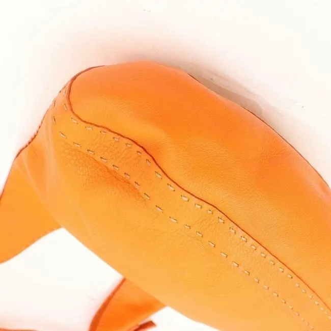 Fendi Style Shoulder Purse Orange Selleria Leather And Taupe Contrast Stitching Hobo Bag