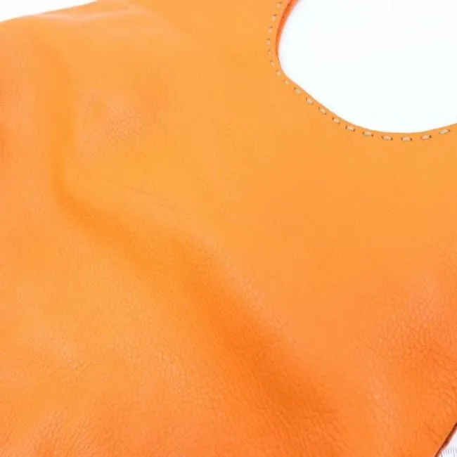 Fendi Style Shoulder Purse Orange Selleria Leather And Taupe Contrast Stitching Hobo Bag