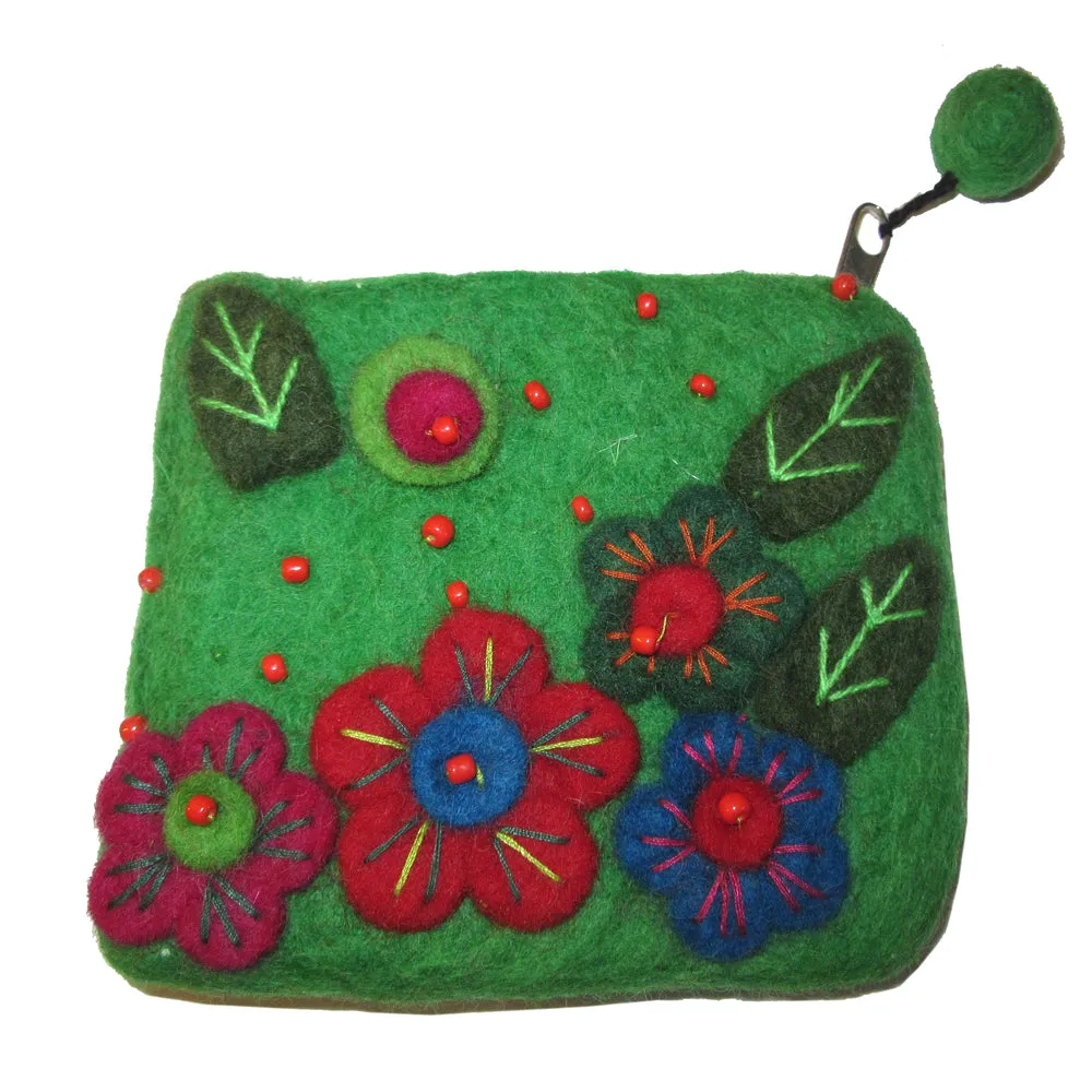 Flower Embroidered Felt Coin Purse