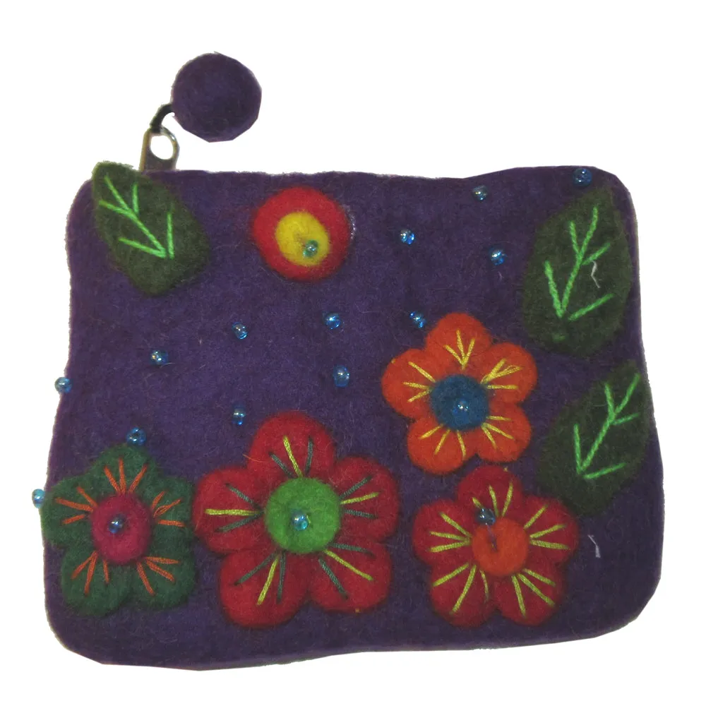 Flower Embroidered Felt Coin Purse