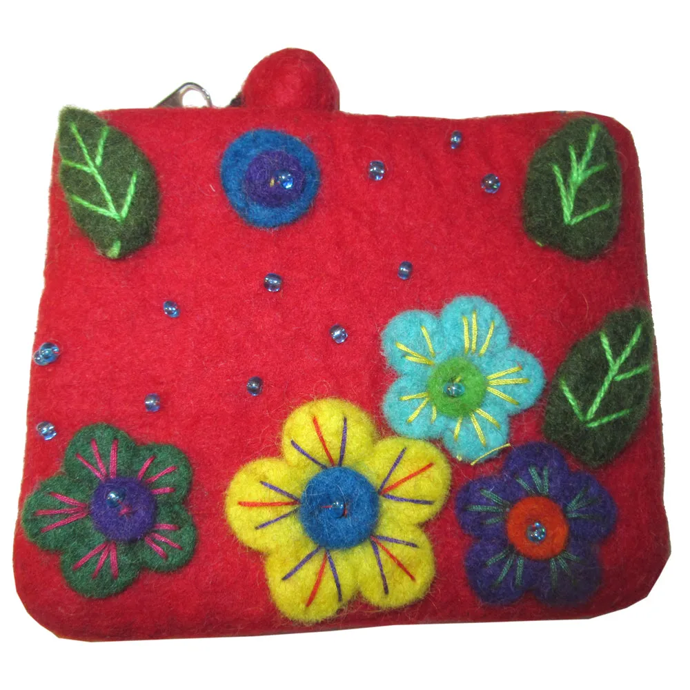 Flower Embroidered Felt Coin Purse