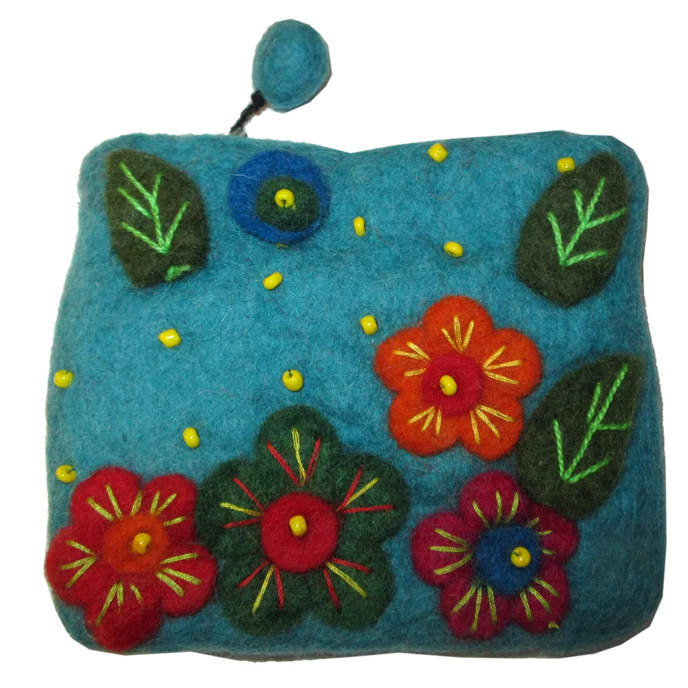 Flower Embroidered Felt Coin Purse