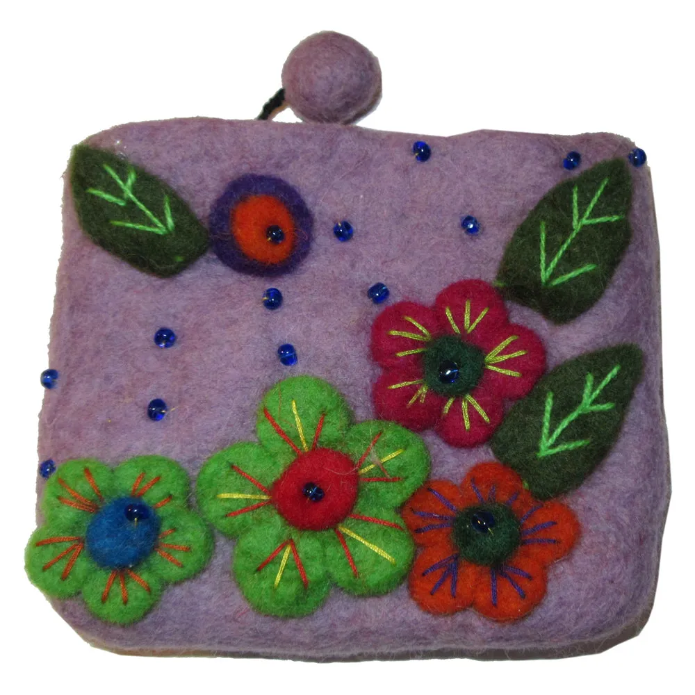 Flower Embroidered Felt Coin Purse