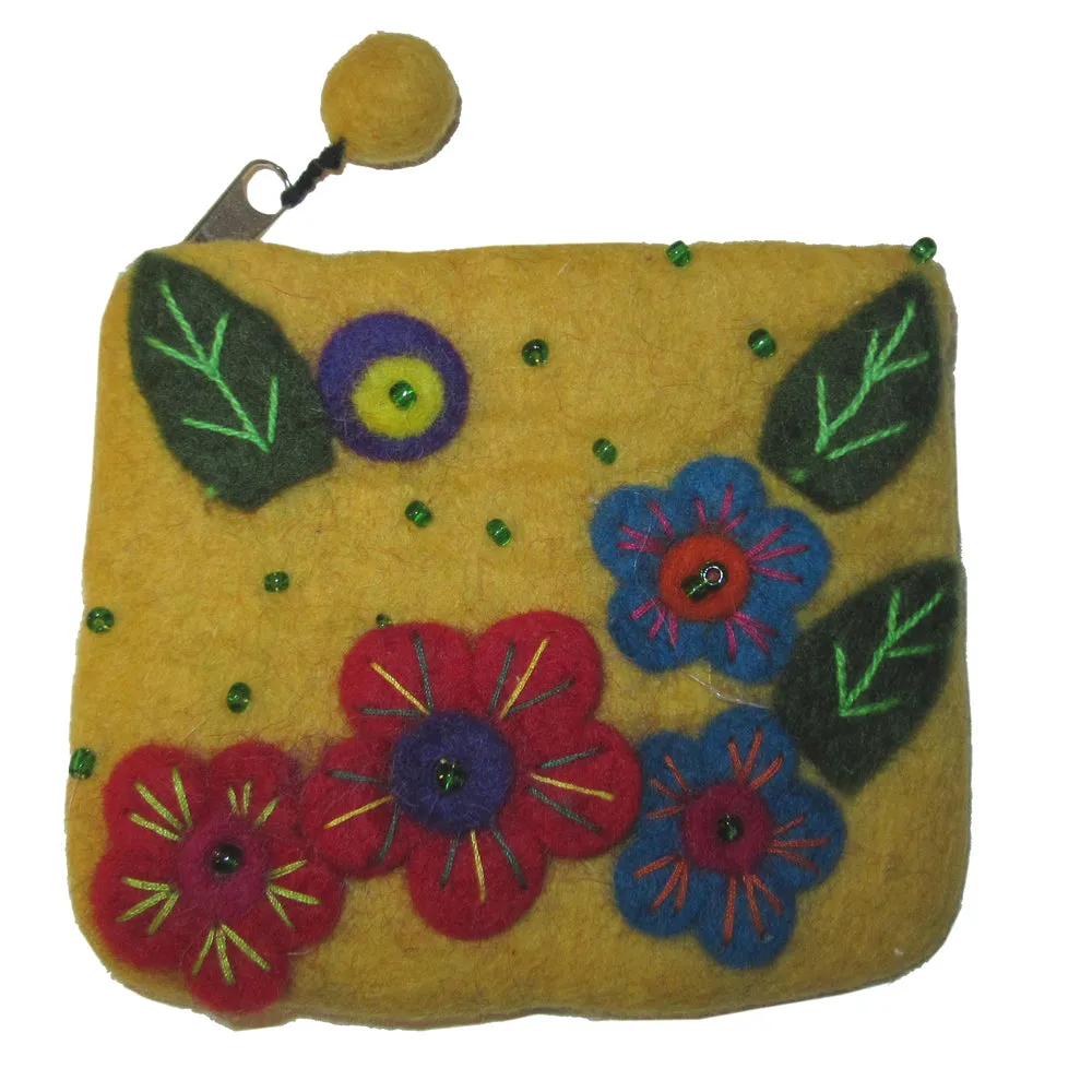 Flower Embroidered Felt Coin Purse