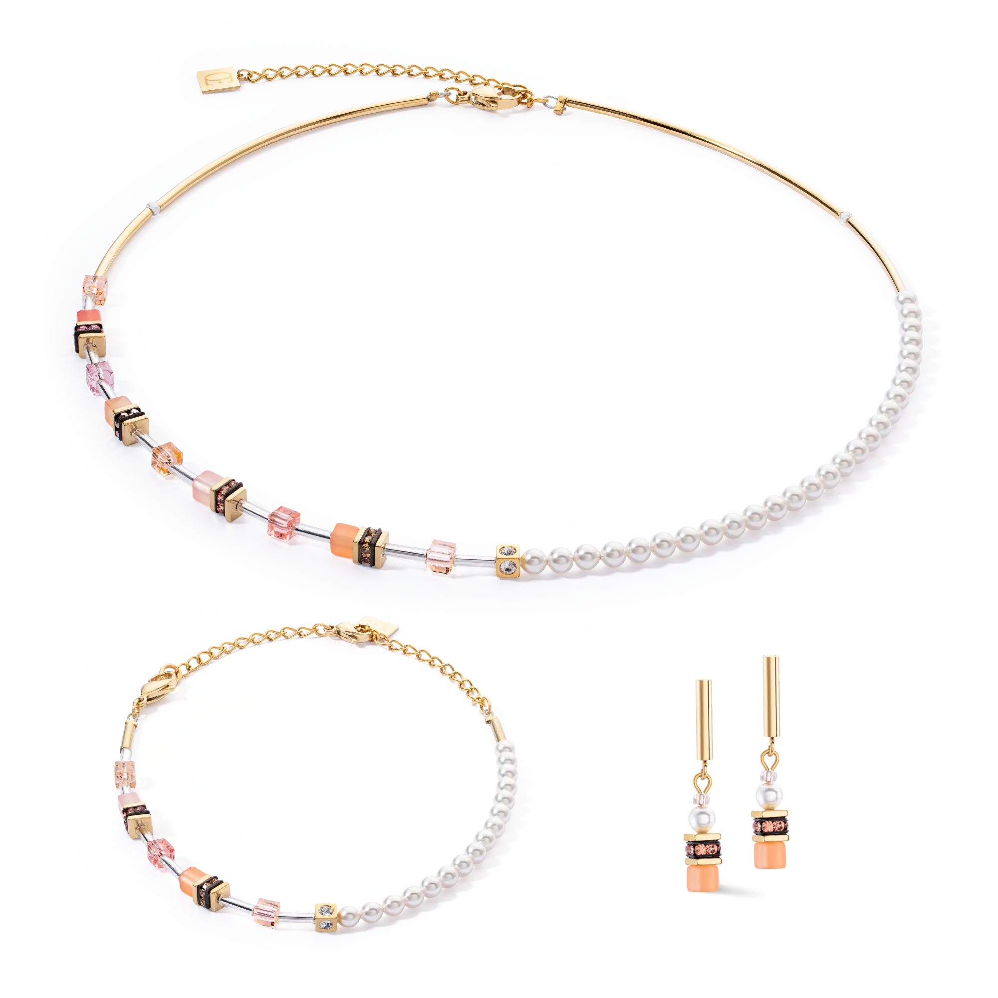 GeoCUBE® Mini Fusion Pearls Earrings Apricot Crush