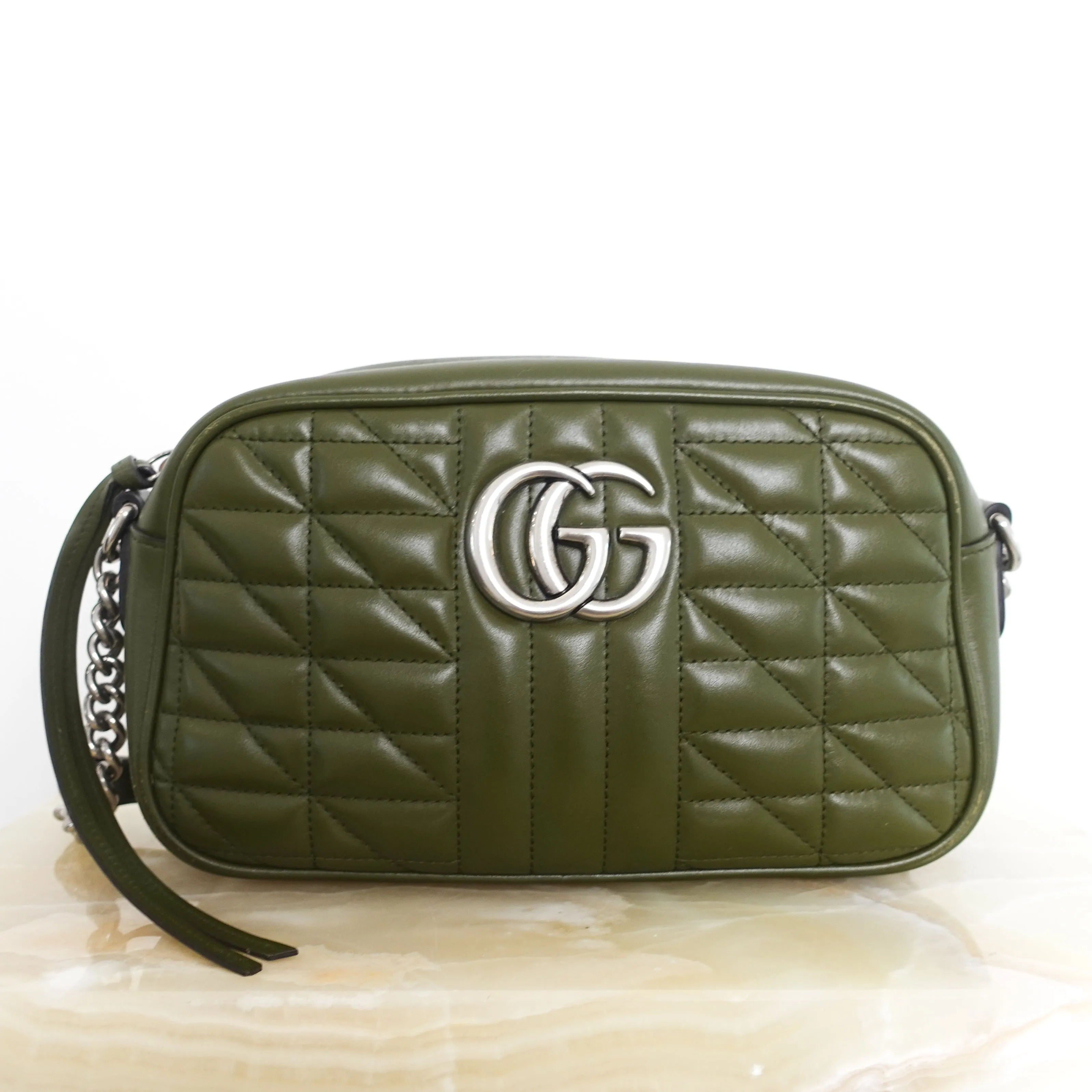 GG Marmont small shoulder khaki bag RRP £1390