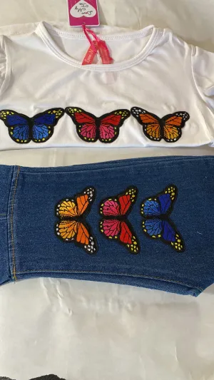 GIRLS Denim wide leg jean, shirt, outfit and tote