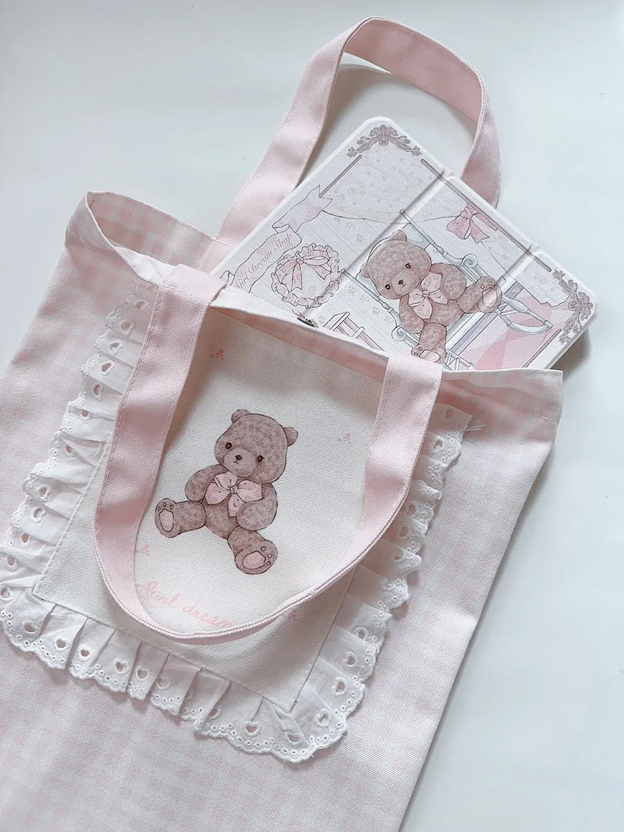Girl's Dream Teddy Bear Cute Coquette Girl Tote Bag