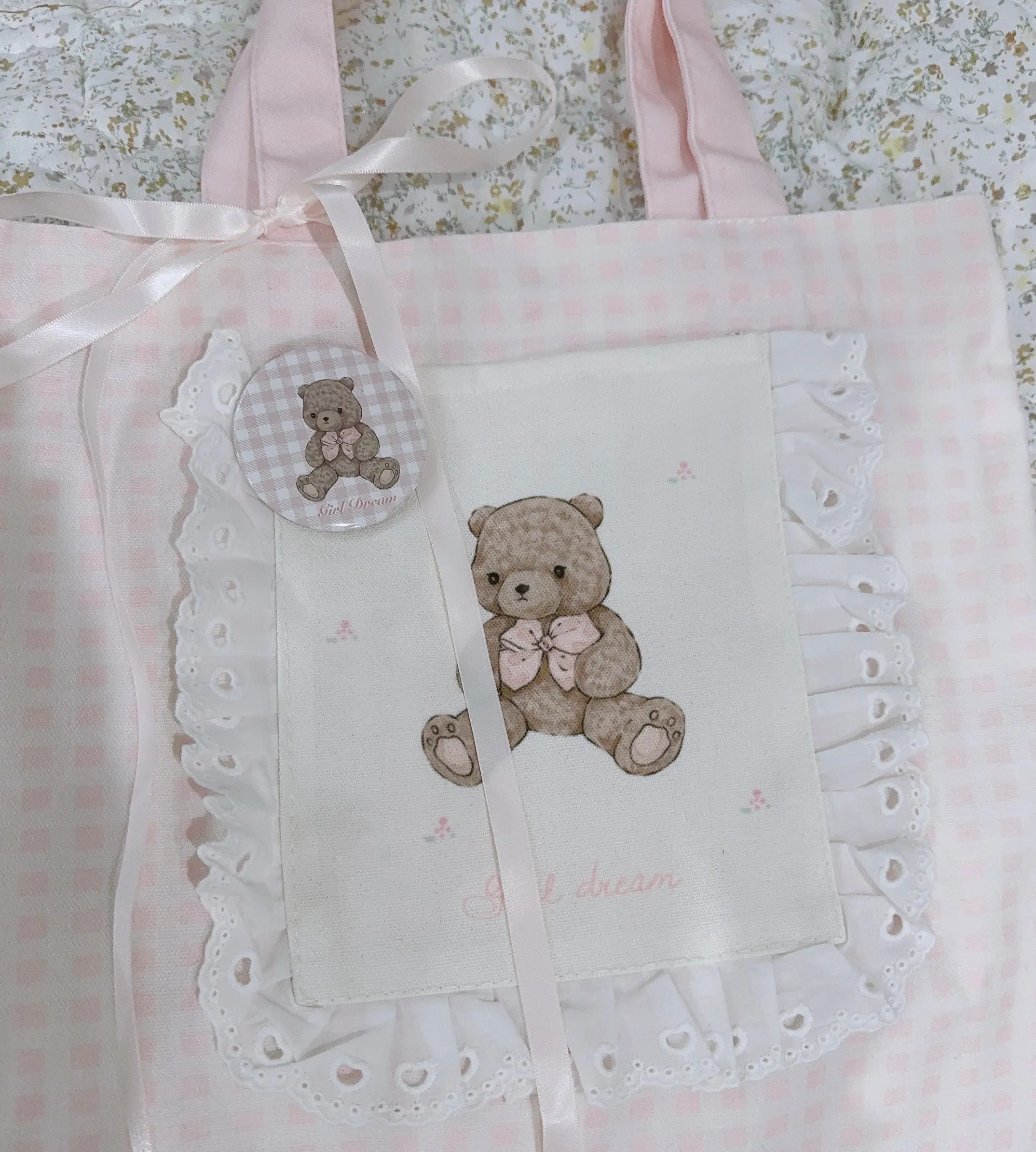 Girl's Dream Teddy Bear Cute Coquette Girl Tote Bag
