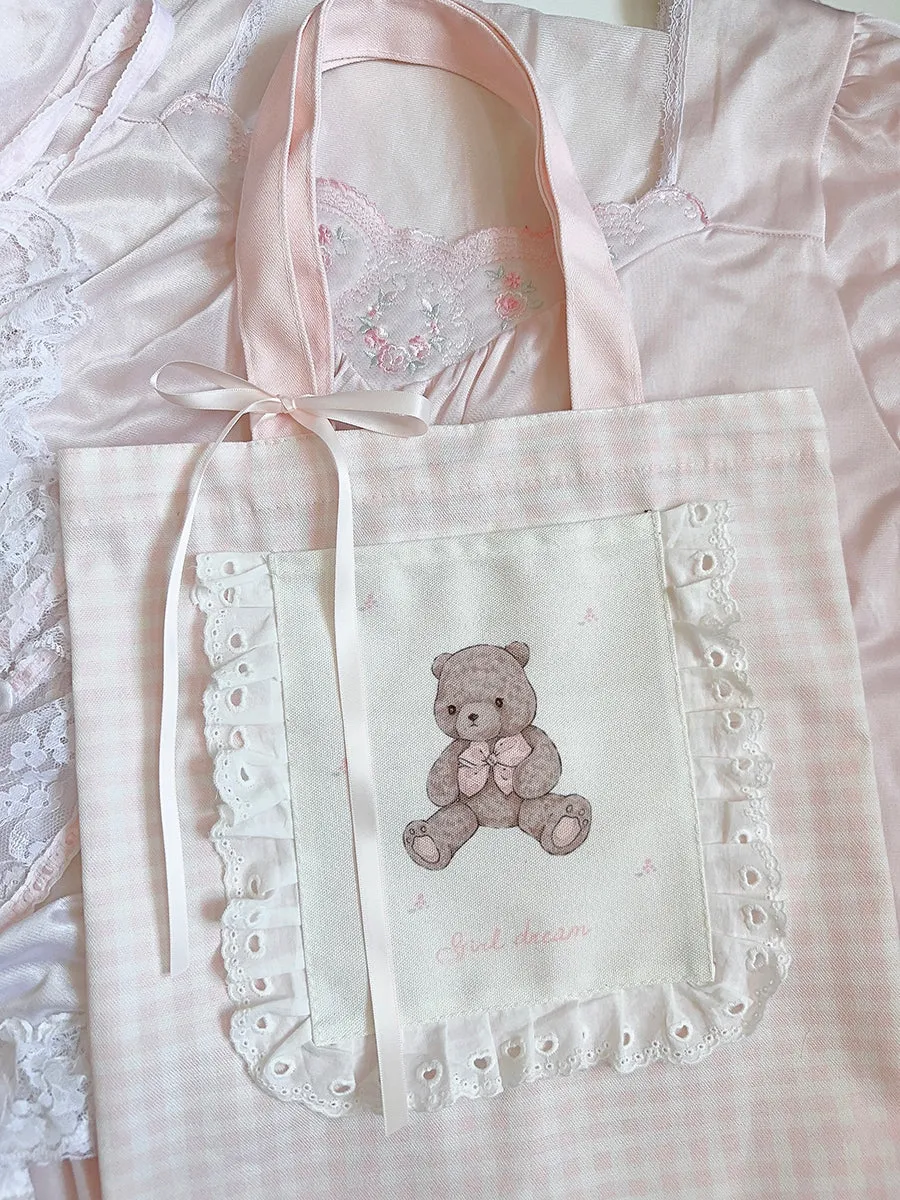 Girl's Dream Teddy Bear Cute Coquette Girl Tote Bag