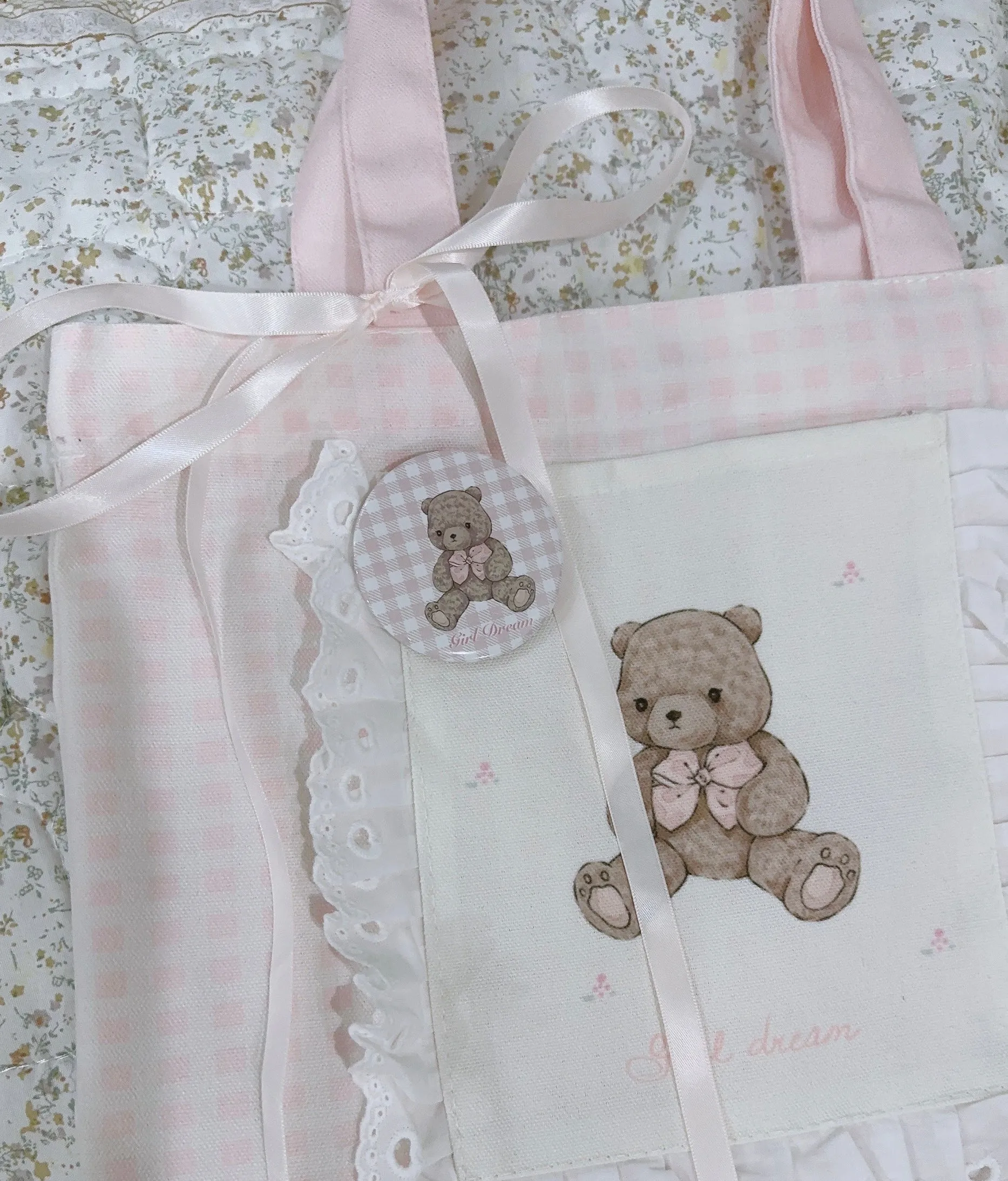Girl's Dream Teddy Bear Cute Coquette Girl Tote Bag
